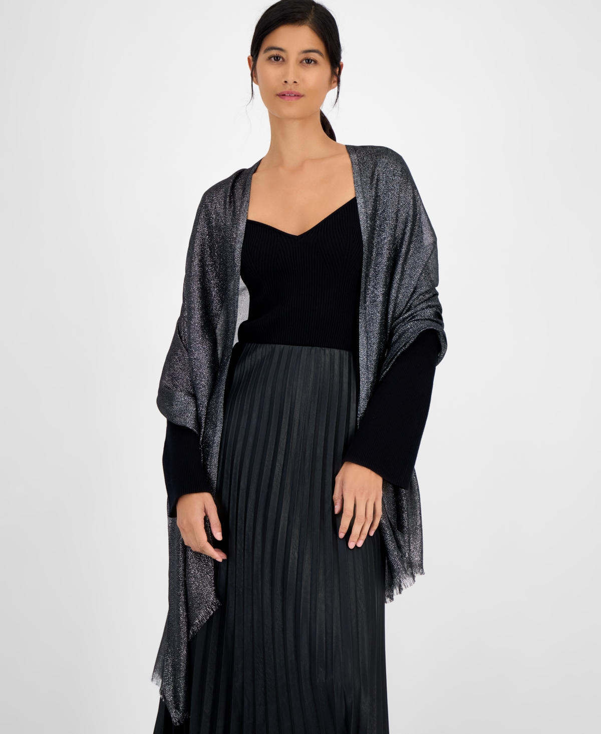 Inc International Concepts Women's Shimmer Wrap Scarf, Created For Macy's In Gray