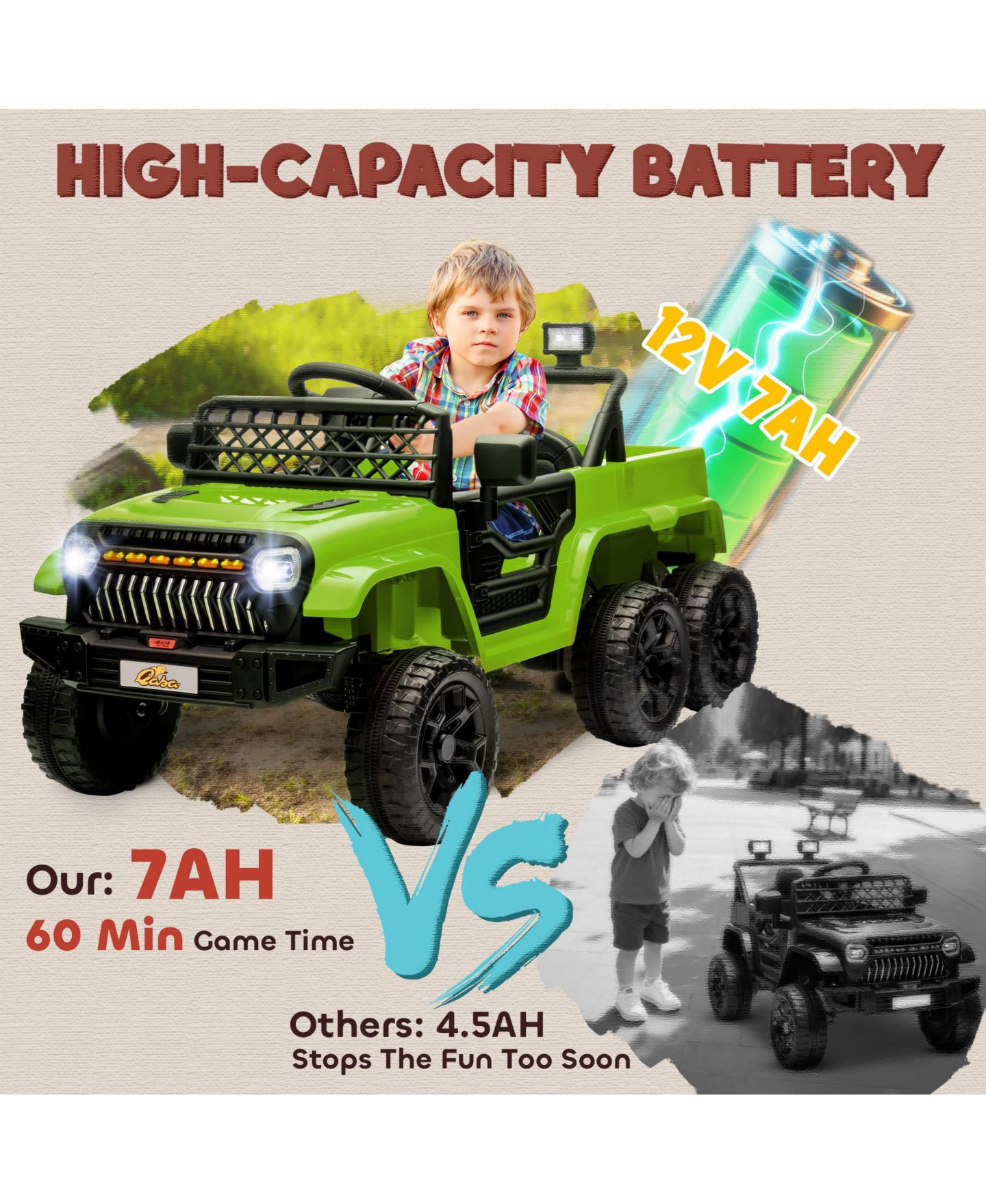 Детская игрушка Qaba 12V Ride-On Car with 2WD/4WD Switch and Remote Control, Ages 3-8, цвет: Зелёный — фото 6