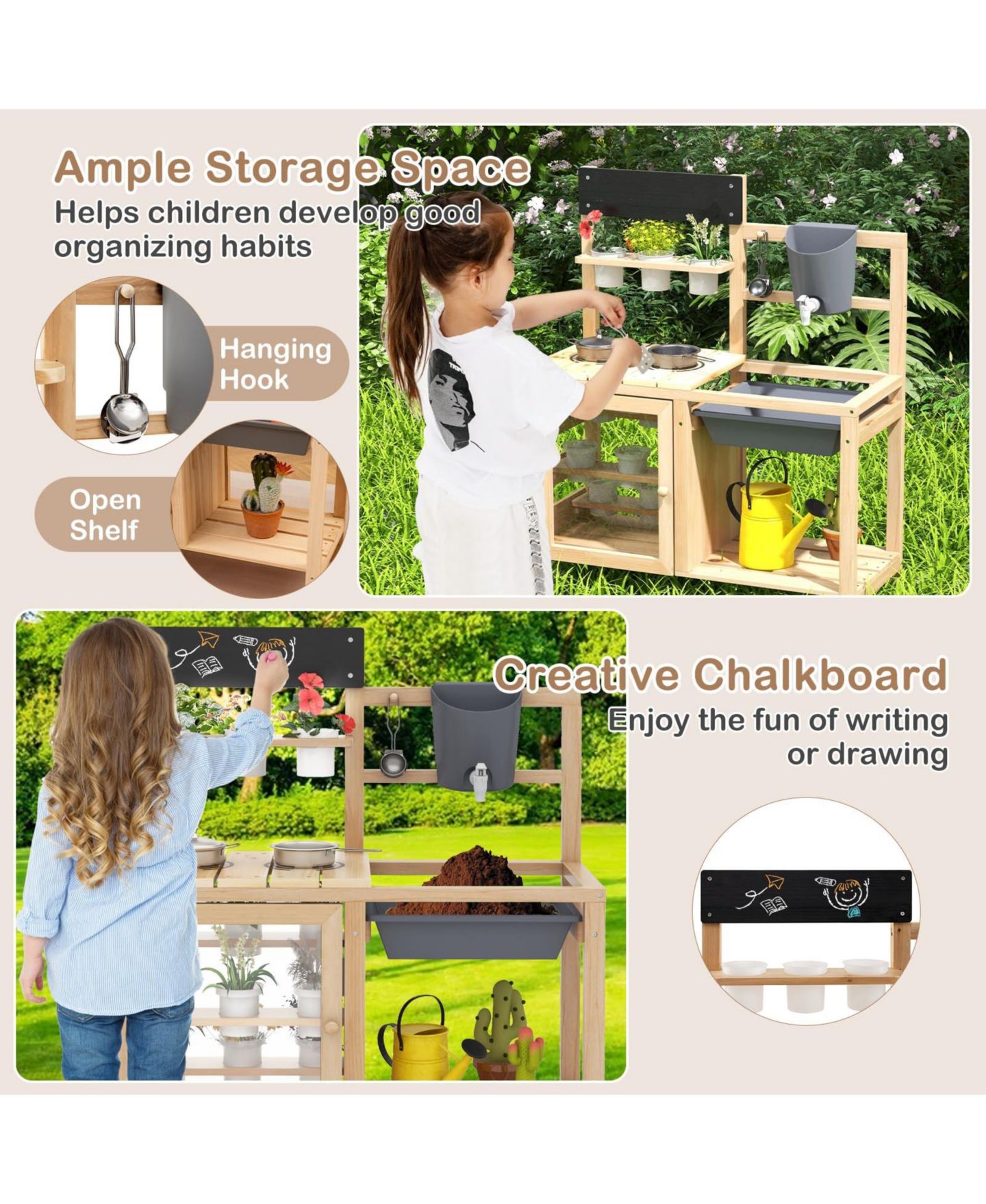 Детская игрушка Mecale Mud Kitchen Playset with Sink and Plants Observation Room — фото 6