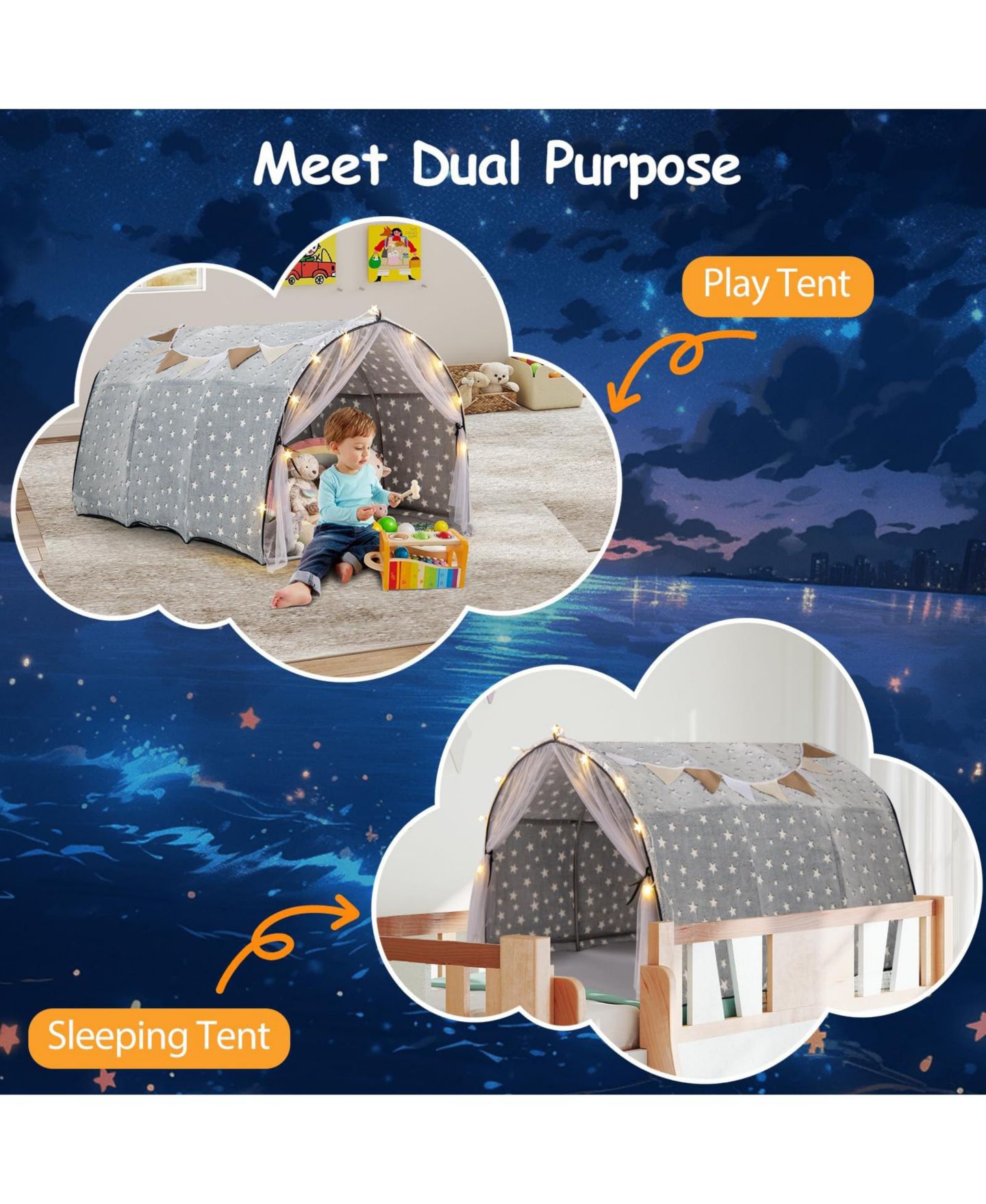Детская игрушка Mecale Glow-in-the-Dark Twin Bed Tent, Ages 3+ — фото 6
