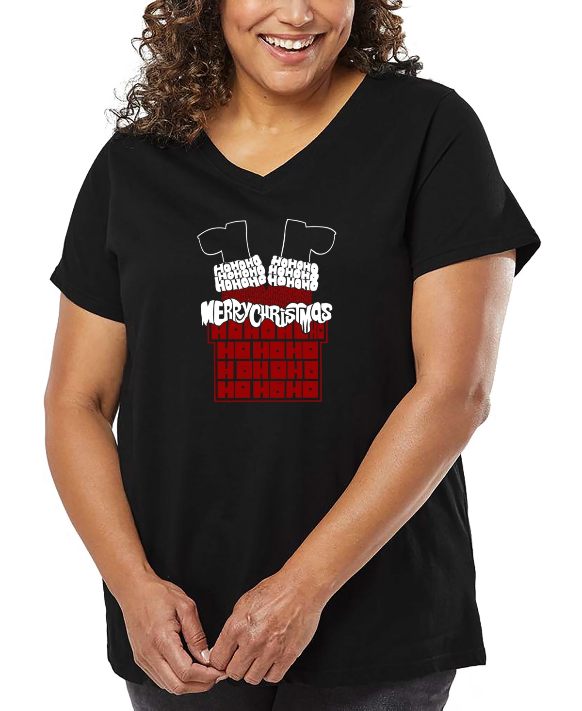 La Pop Art Plus Size Have Yourself A Merry Little Christmas Word Art V-neck T-shirt In Black