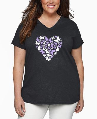 Plus Size Butterfly Heart Word Art V-Neck T-Shirt
