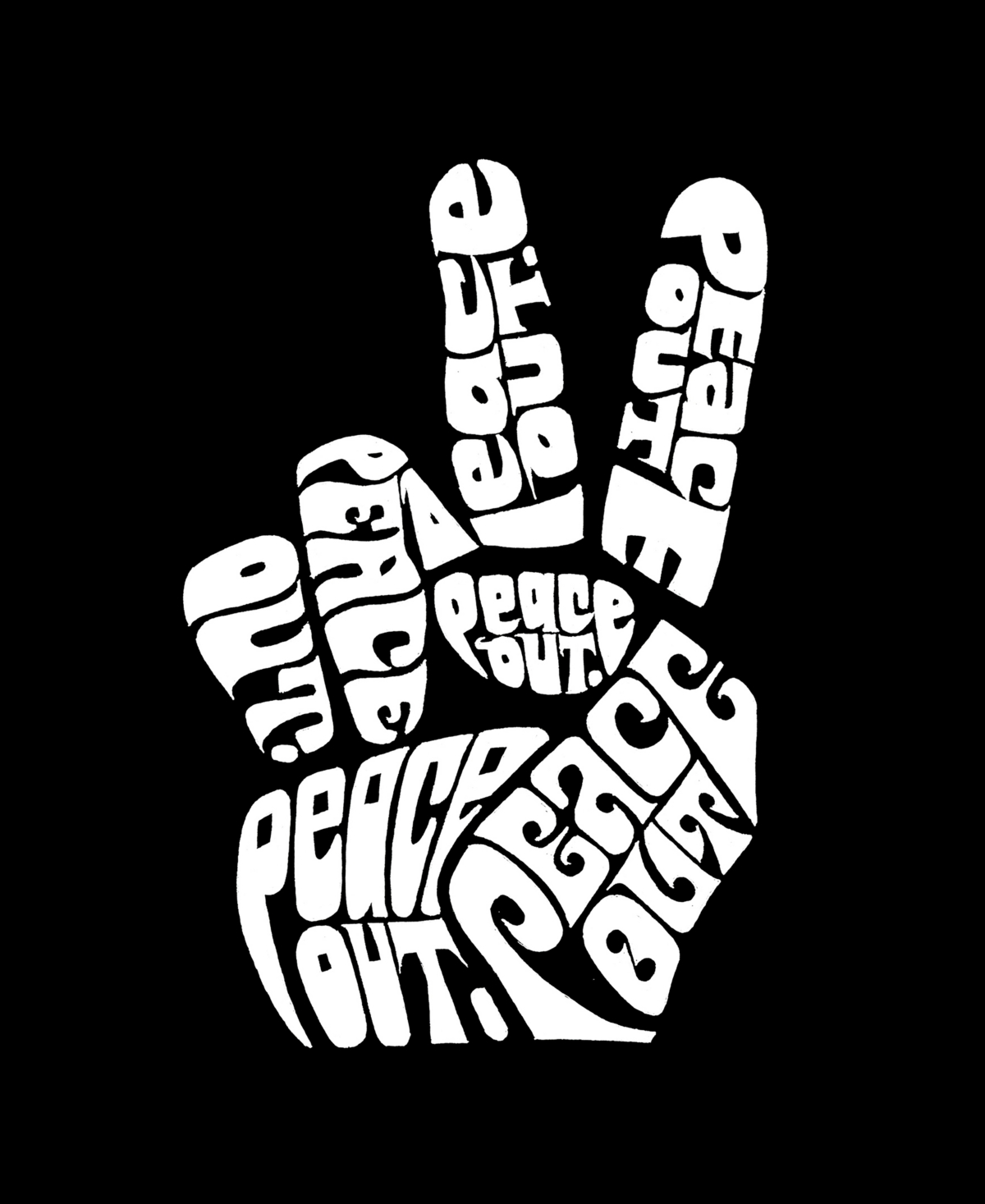 La Pop Art Plus Size Peace Fingers Word Art V-neck T-shirt In Black