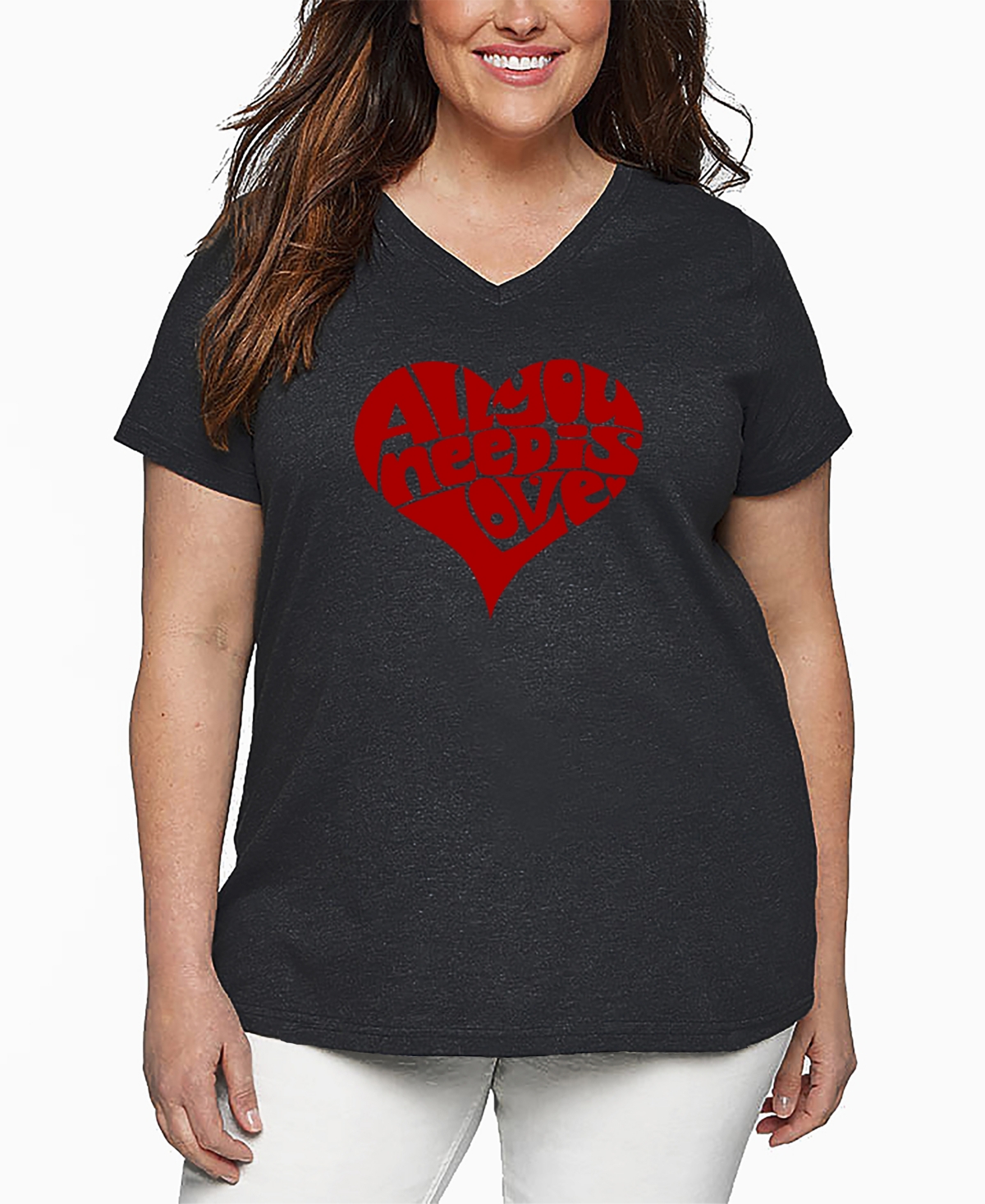 La Pop Art Plus Size All I Want For Christmas Is You Word Art V-neck T-shirt In Gray