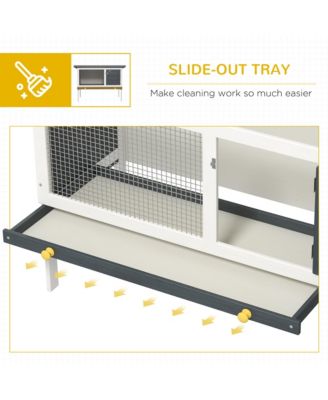 Fir Wood Rabbit Hutch W/ Slide-Out Tray and Openable Roof, Dark