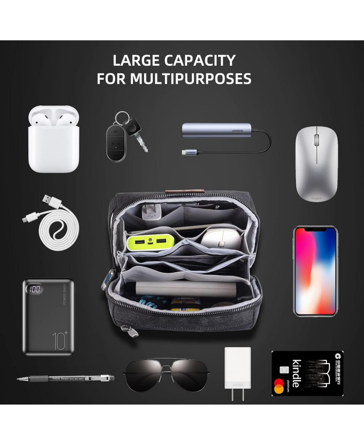 Urtala Electronic Organizer Travel Case, Large Travel Organizer Bag Pouch, Waterproof Travel Pouch, Portable Electronics Accessories Bag for Power Ban