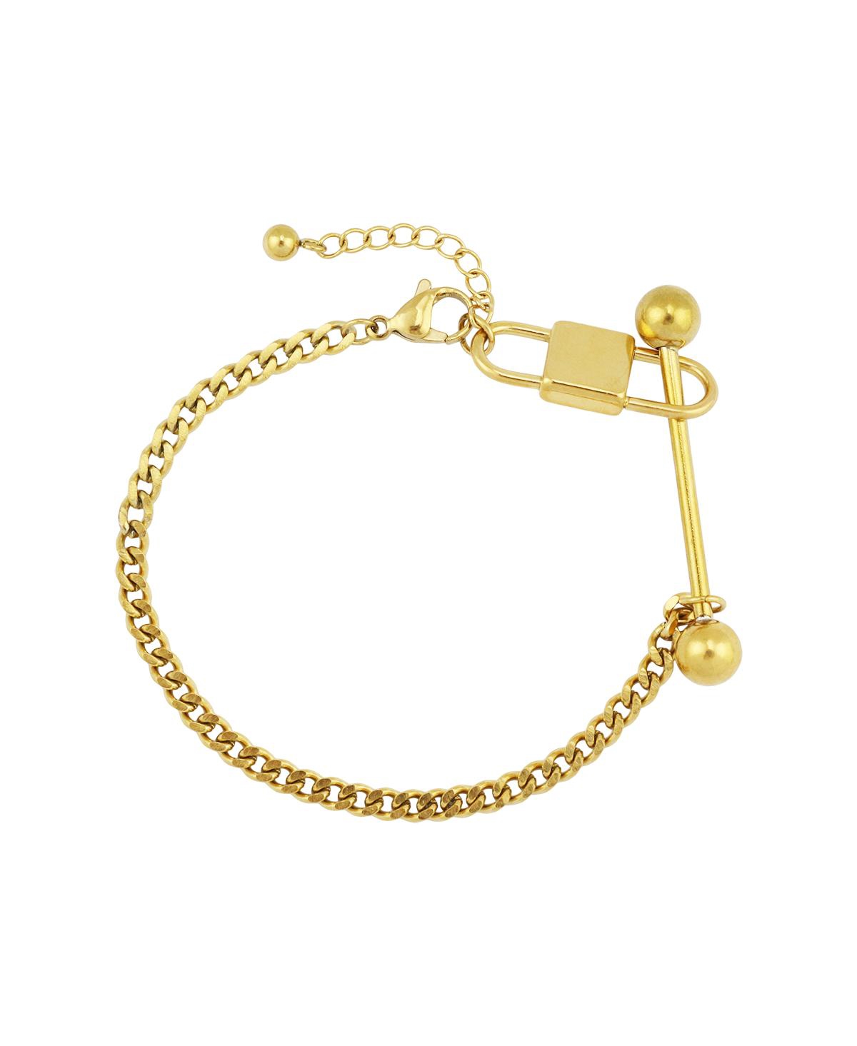 18k Gold Plated Stainless Steel Bar Lock Chain Bracelet