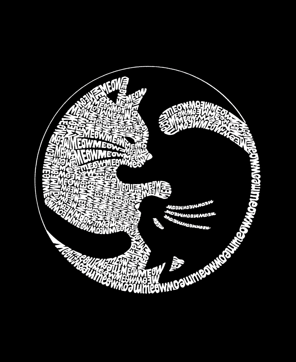 La Pop Art Plus Size Yin Yang Cat Word Art V-neck T-shirt In Black