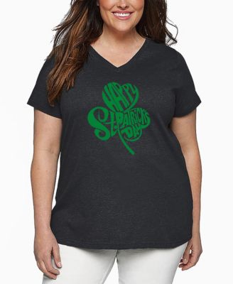 Plus Size St. Patrick's Day Shamrock Word Art V-Neck T-Shirt