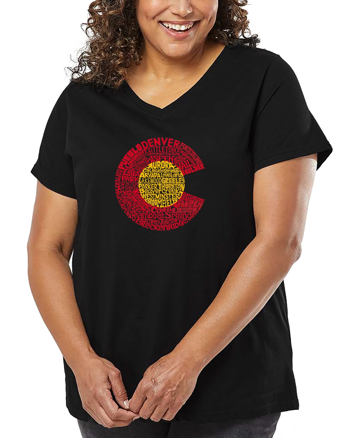 La Pop Art Plus Size Colorado Word Art V-neck T-shirt In Black