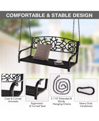 Patio Hanging Porch Swing 2-Person Outdoor Metal Swing Bench Chair w/ Chains