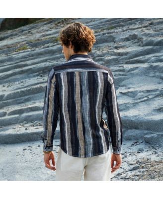 Men's Prussian Blue & Ash Brown Brushed-Stripe Shirt