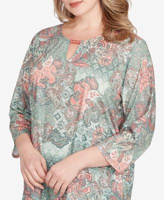Plus Size Floral Patchwork Asymmetric Top