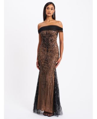 Women's Qeturah Embroidered Sequin Off Shoulder Mesh Gown