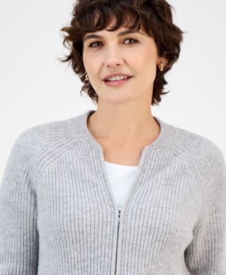 Women's 100% Cashmere Shaker-Stitch Bomber Jacket, Macy's Exclusive 