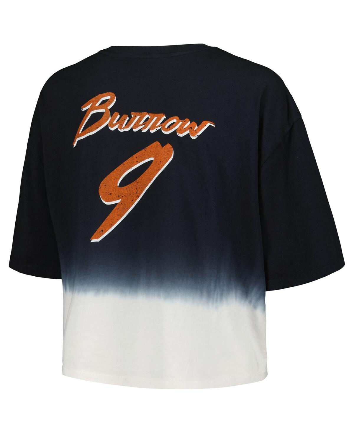 Majestic Women's Joe Burrow Black/white Cincinnati Bengals Dip-dye Player Name Number Crop Top In Multi