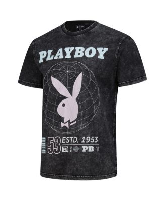 Men's&nbsp; Black Playboy Distressed Oversized Rabbit T-Shirt