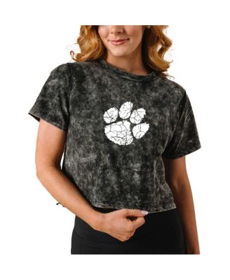 Women's Black Clemson Tigers Vintage Wash Milky Silk Cropped T-Shirt