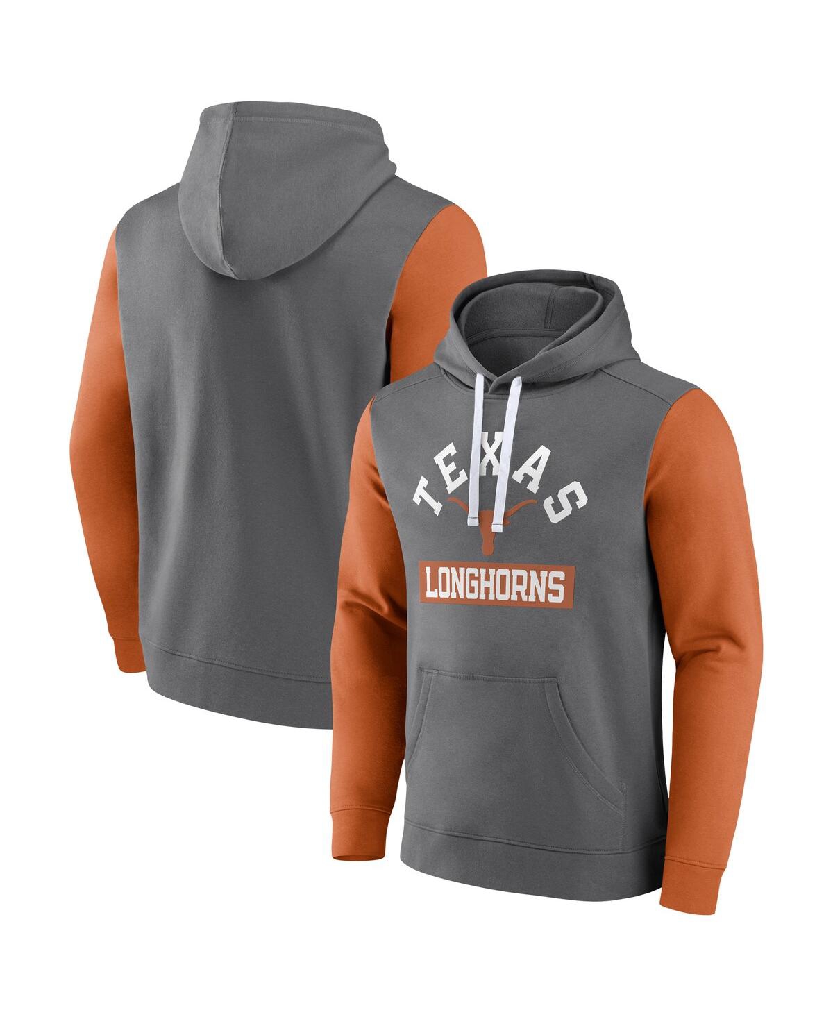 Fanatics Men's Gray Texas Longhorns Extra Point Color-block Pullover Hoodie In Gray