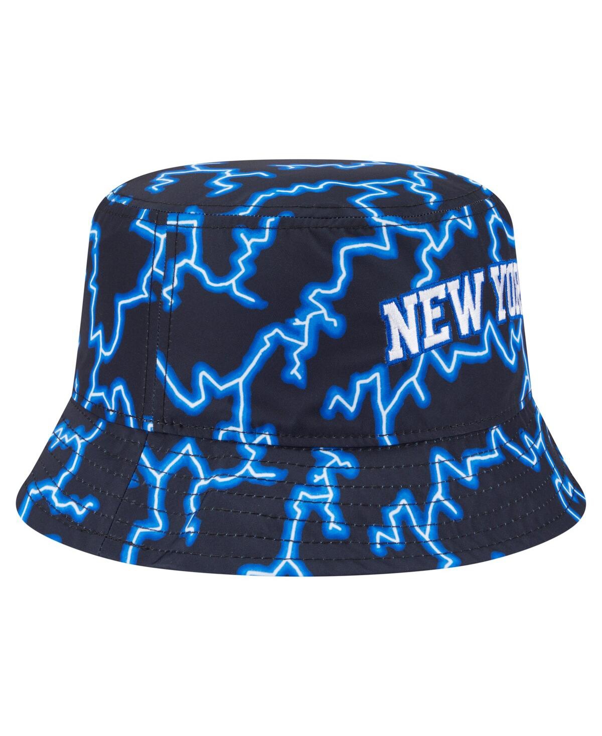 New Era Men's Black/light Blue New York Knicks Summer Sun And Storm Reversible Bucket Hat In Blue