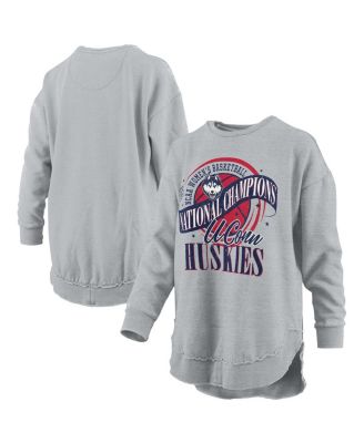 Pressbox - Women's&nbsp;Gray UConn Huskies 2025 WBB National s M&eacute;lange Poncho Pullover Sweatshirt