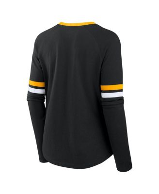 Women's Black Pittsburgh Steelers Plus Size Won Done Lace-Up V-Neck Long Sleeve T-Shirt