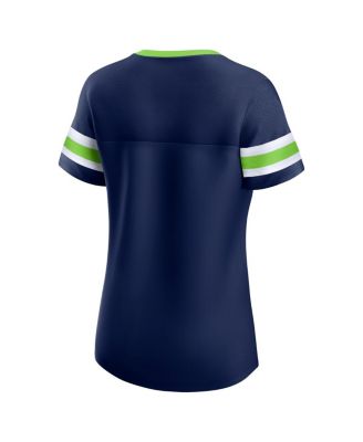 Women's College Navy Seattle Seahawks True Catch Iconic Rhinestone Bling Athena Lace-Up T-Shirt