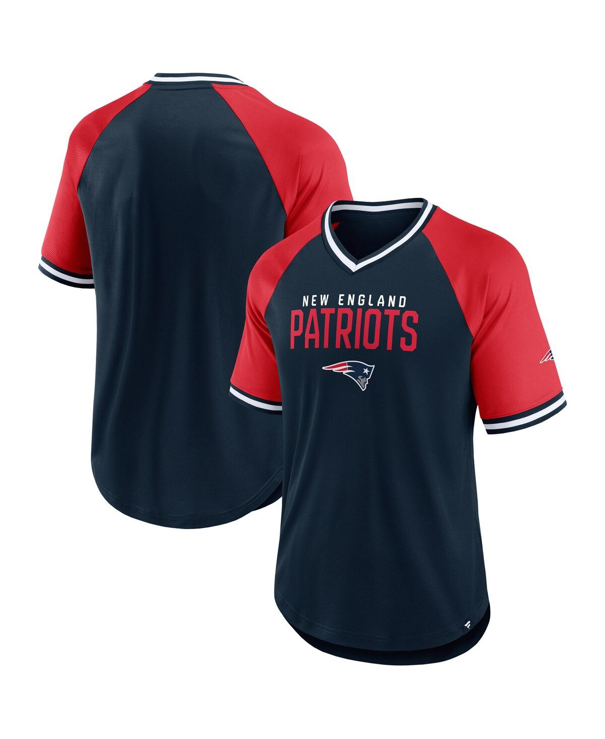 Fanatics Branded Navy/red New England Patriots Second Wind Raglan V-neck T-shirt In Multi