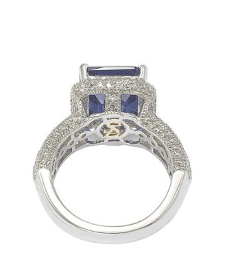 Suzy Levian Sterling Silver Sapphire & Created White Sapphire Emerald-Cut Ring