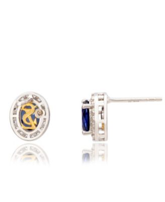 Suzy Levian Sterling Silver Oval Cut Sapphire Halo Stud Earrings
