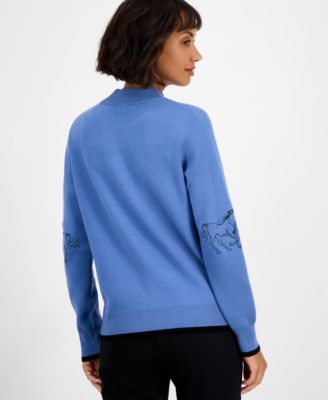 Women's Mock-Neck Embroidered-Horse Sweater 