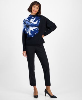 Women's Floral Funnel-Neck Long-Sleeve Sweater 