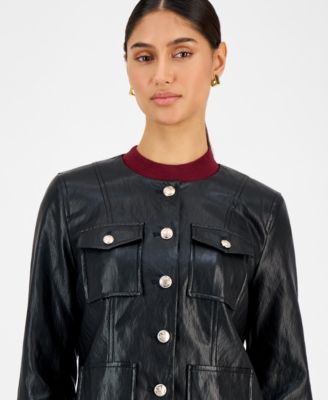 Women's Button-Front Faux Leather Jacket