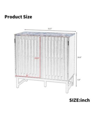 CASAINC 32"W MDF Metal Bottom Slatted Grille Striped Door 2 Shelves Storage Cabinet