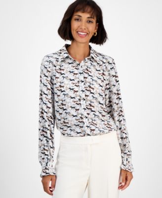 Women's Horse-Print Button-Front Blouse 