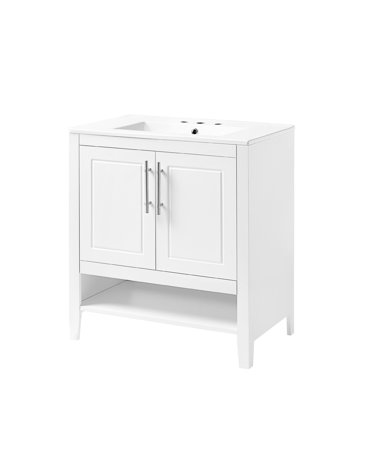30" Bathroom Vanity with Sink, Multi-functional Cabinet with Doors and Drawers, Solid Frame - White