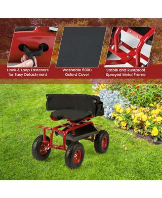 Rolling Garden Cart with Adjustable Height Workseat and Tool Storage