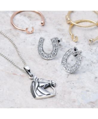 Lucky Equestrian CZ Stud Earrings Horseshoe Sterling Silver