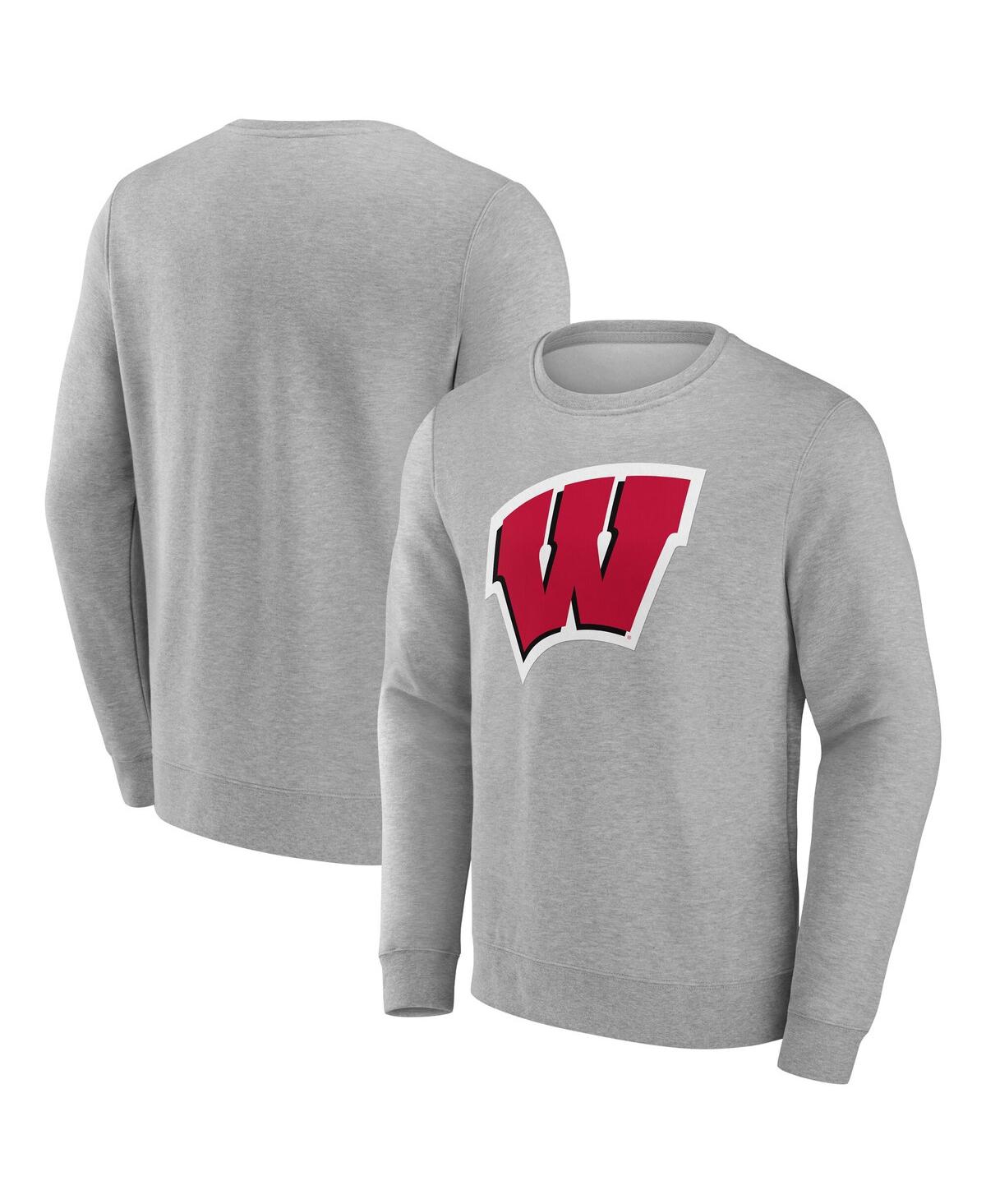 Fanatics Men's Gray Wisconsin Badgers Applique Fleece Pullover Sweatshirt In Gray