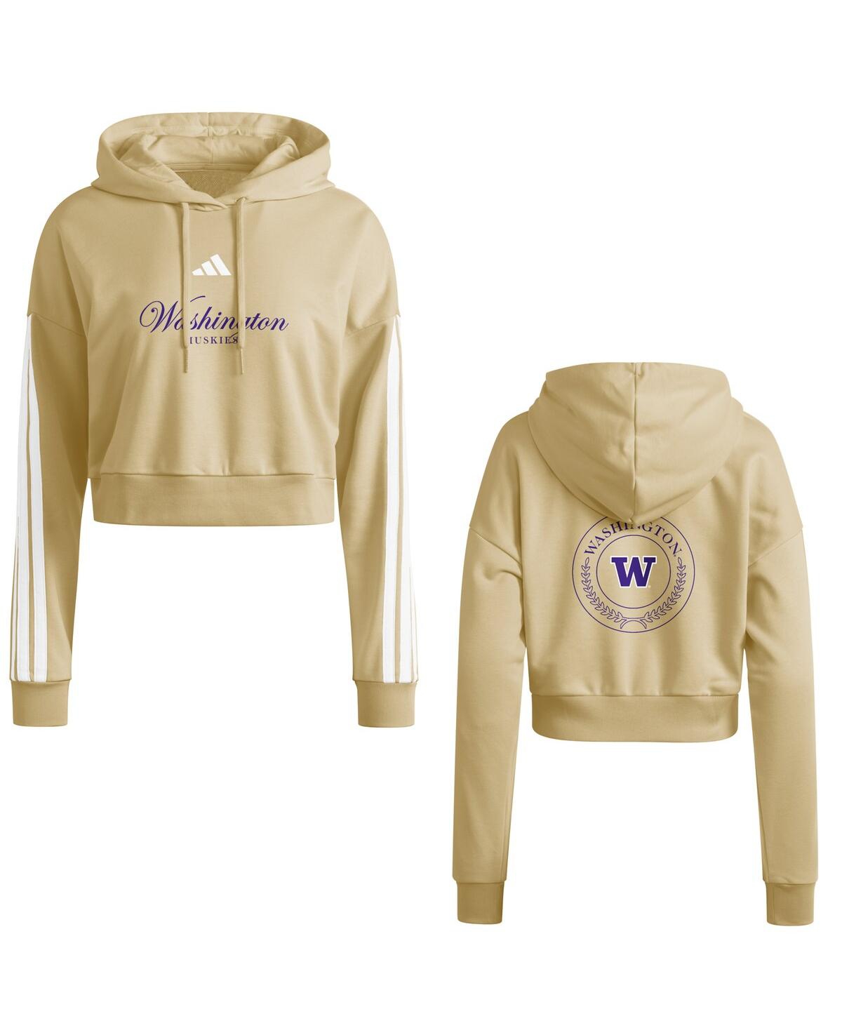 Adidas Originals Women's Gold Washington Huskies Campus Queen Cropped Pullover Hoodie