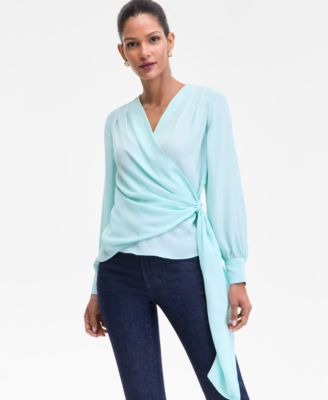 Women's Asymmetric-Tie Surplice Top