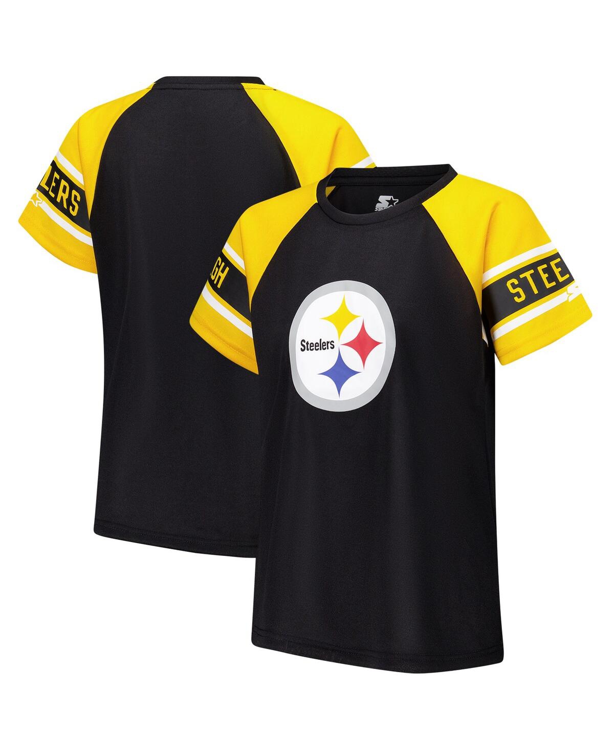 Starter Women's Black Pittsburgh Steelers 1st Rounder Color Block Raglan Top In Black