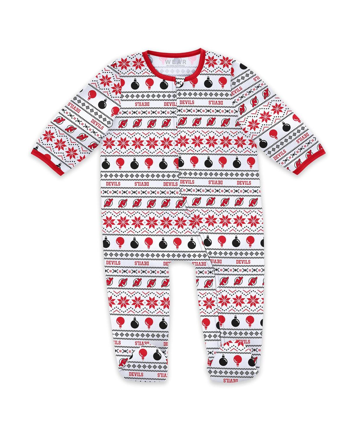 Wear By Erin Andrews Newborn New Jersey Devils Allover Print Full-zip Sleeper With Bib Christmas Set In Multi