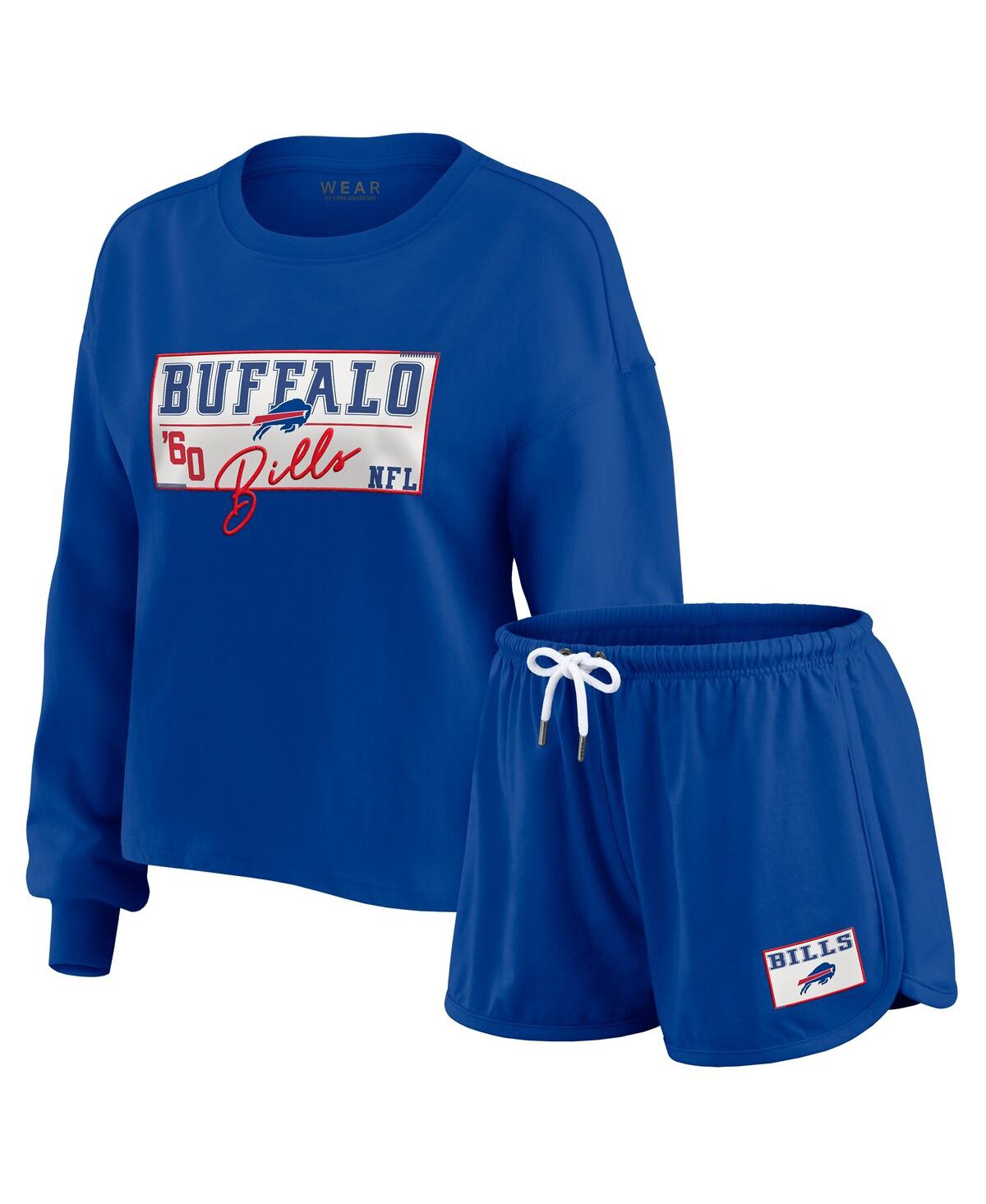 Wear By Erin Andrews Women's 2-piece Royal Buffalo Bills Heavy Rugby Jersey Long Sleeve T-shirt And Shorts Lounge Set In Blue