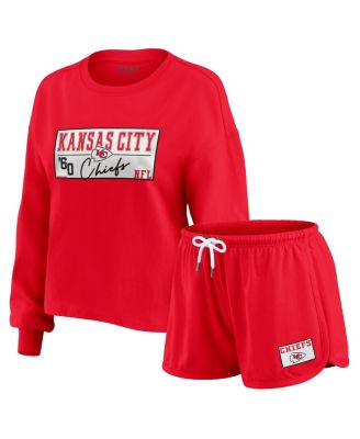 WEAR by Erin Andrews - Women's 2-Piece Red Kansas City Chiefs Heavy Rugby Jersey Long Sleeve T-Shirt and Shorts Lounge Set