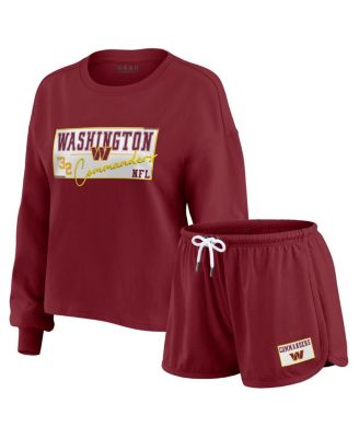 WEAR by Erin Andrews - Women's 2-Piece Burgundy Washington Commanders Heavy Rugby Jersey Long Sleeve T-Shirt and Shorts Lounge Set