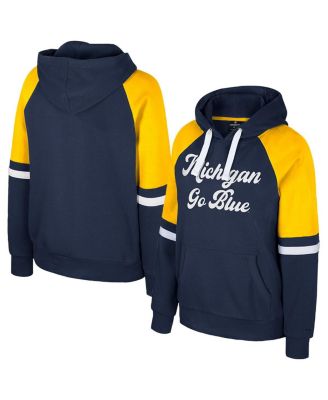Women's Navy Michigan Wolverines Oversized Color Block Pullover Hoodie