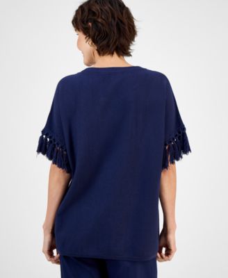 Women's Embroidered Fringe-Trim Poncho Top, Macy's Exclusive 