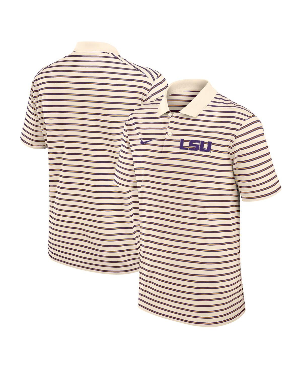 Nike Cream Lsu Tigers Solid Foundation Striped Performance Polo In Multi