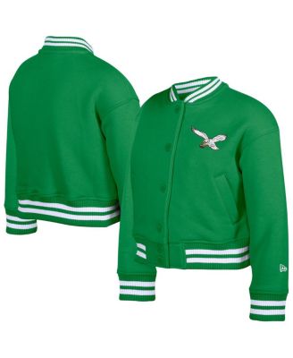 New Era - Big Boys and Girls Kelly Green Philadelphia Eagles Throwback Chenille applique Fleece Full-Snap Jacket
